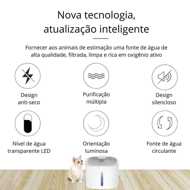 Bebedouro Fonte de Água Elevado Automático Com Filtro 3 Estágios Para Pet Cachorro Gato 3 Litros