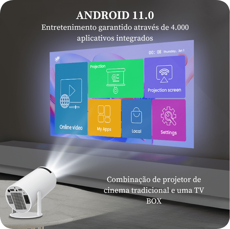 Projetor de Cinema Cubic Ultra Original LED 4k - Wi-Fi - Android + Frete Grátis