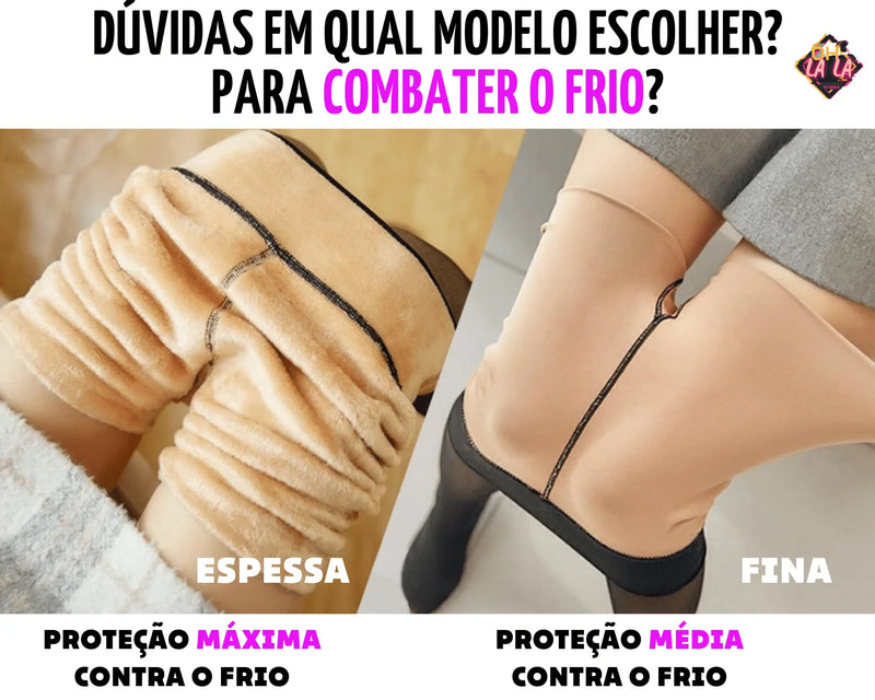 Meia Calça Quente Feminina de Lã com Design Translúcido e Alta Elasticidade