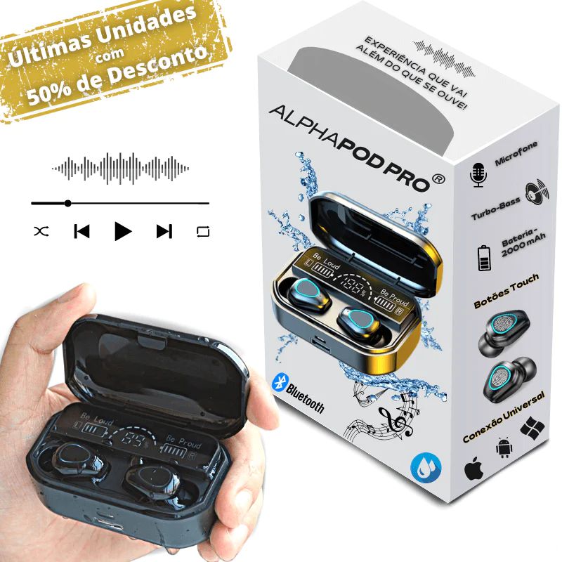 Fone Bluetooth à Prova d’água AlfaPods Pro® + Brinde